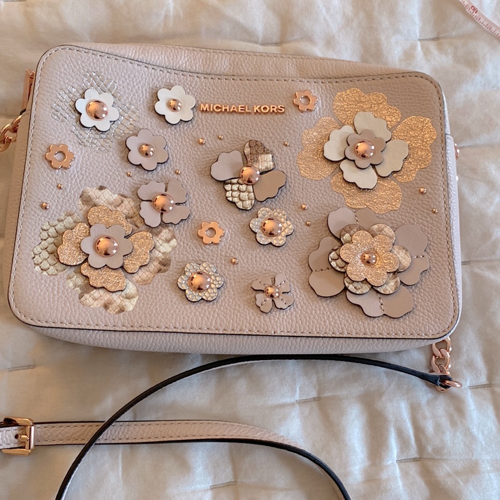 Michael KORS crossbody 3d flowered leather bag light pink